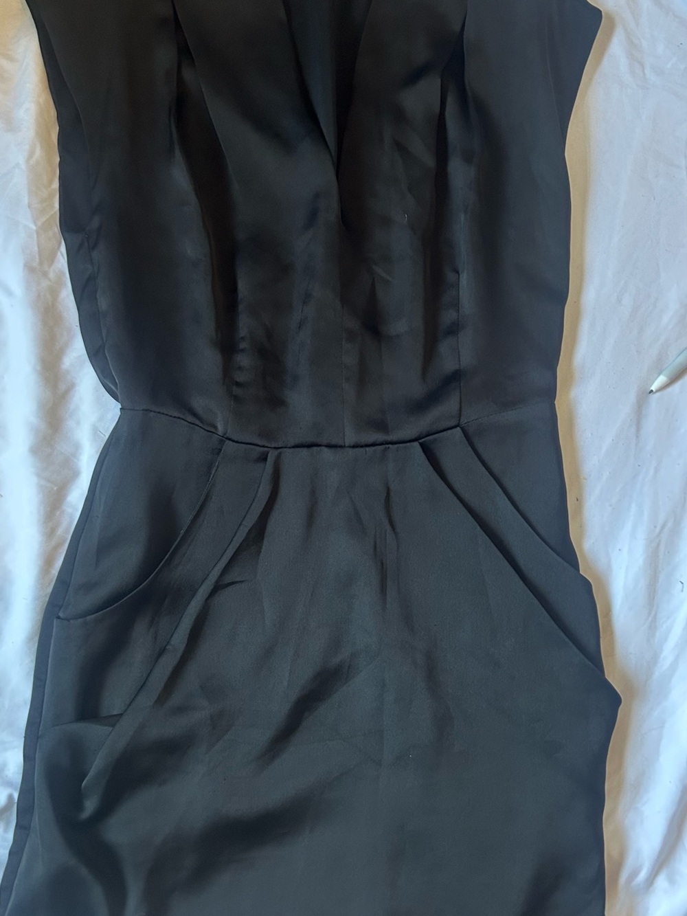 Theme Black Mini Dress with Pleated Waist D008
